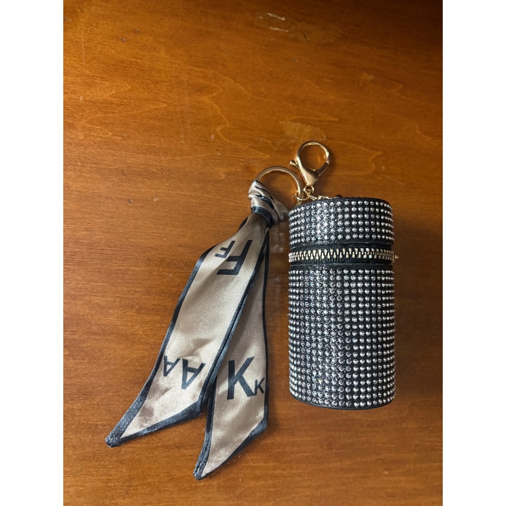 Rhinestone Lipstick Case Keychain Bag Charm with‎ Twilly